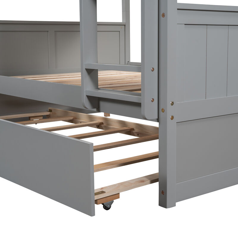 Merax Modern Solid Bunk Bed with Trundle