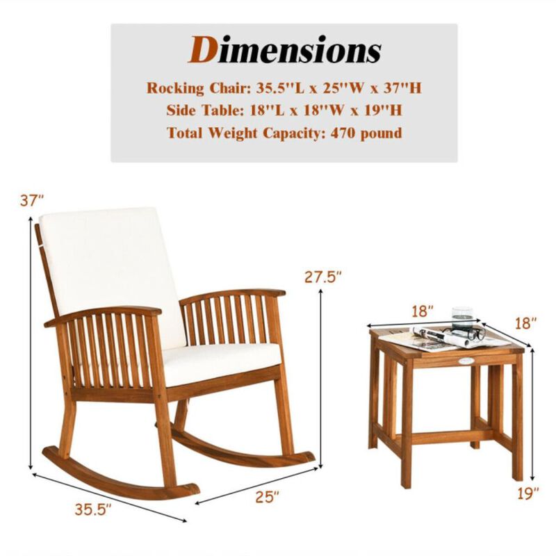 Hivvago 2 Pieces Acacia Wood Patio Rocking Chair Table Set