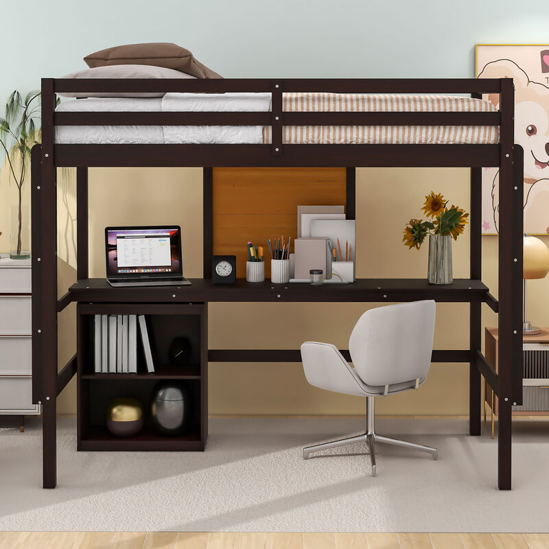 Merax Modern  Wooden Loft Bed with Desk