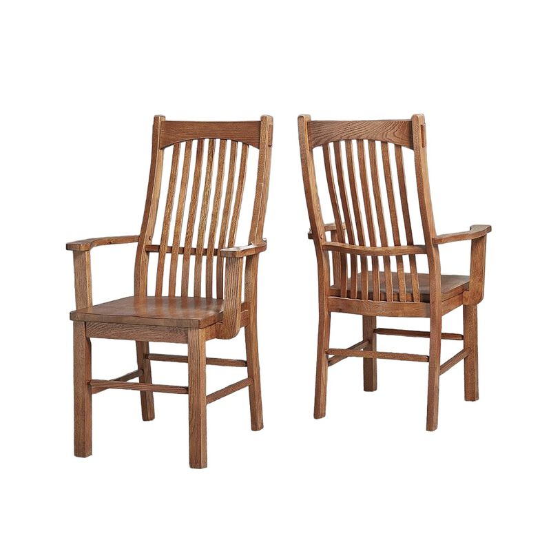 Belen Kox Mission Oak Finish Slatback Arm Chair with Solid Wood Seat (Set of 2), Belen Kox