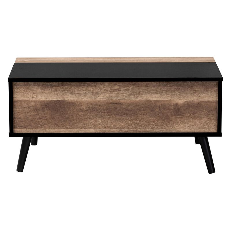 Baxton Studio Jensen Modern and Contemporary Two-Tone Black and Rustic Brown Finished Wood Lift Top Coffee Table with Storage Compartment