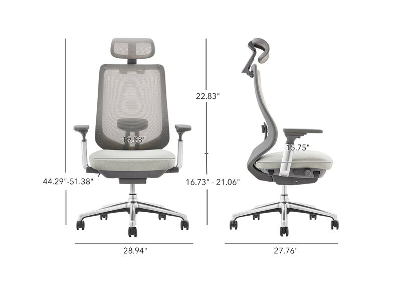 ATLAS Ergonomic Mesh Back Office Chair, High Back Executive Computer Desk Chair with Adjustable Headrest and 4D Arms, Slide Seat, Tilt Lock