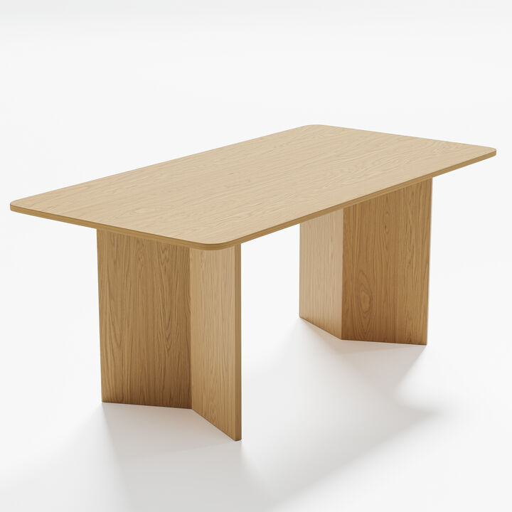 67" Farmhouse Large Rectangle Yellow Dining Table for 4-6 People with V-Shaped Legs for Dining Room and Living Room