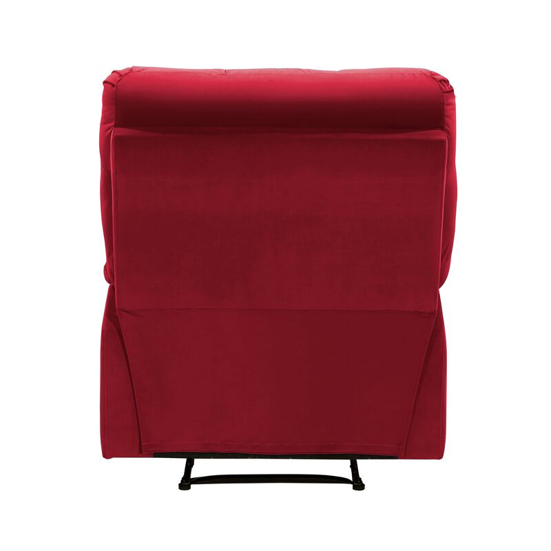 Patty 36 Inch Manual Recliner Chair, Soft Cushion, Red Velvet, Solid Wood - Benzara