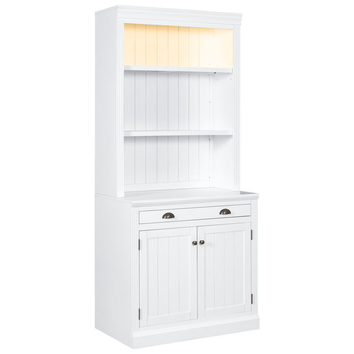 Merax 83.4"Tall Bookshelf with LED Lighting, Modern Bookcase with 2 Doors and 1 Drawer,Storage Bookcase with Open Shelves