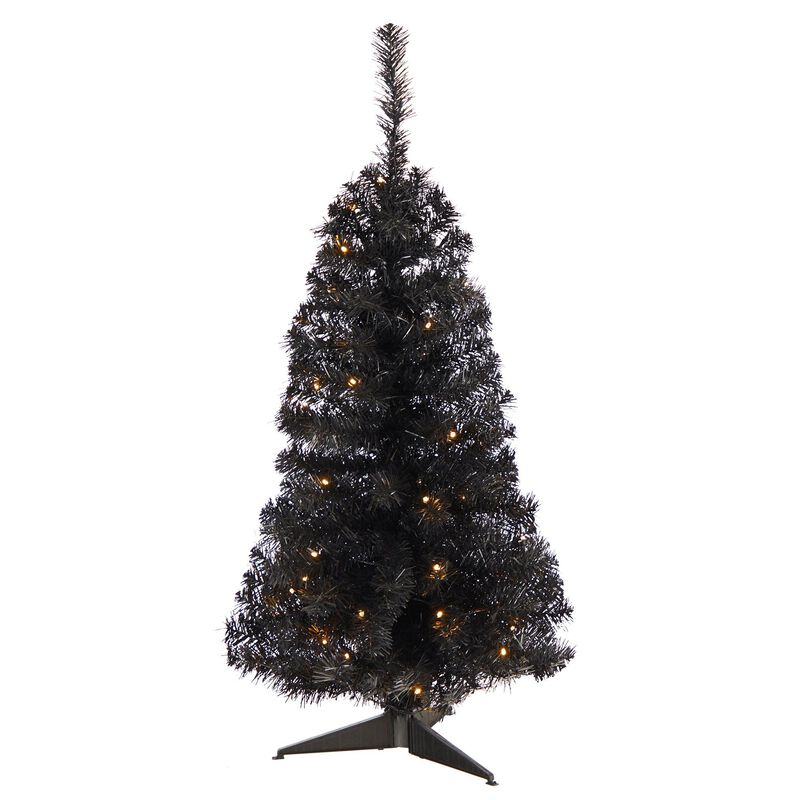 Nearly Natural Black Artificial Christmas Tree with LED Lights and Bendable Branches