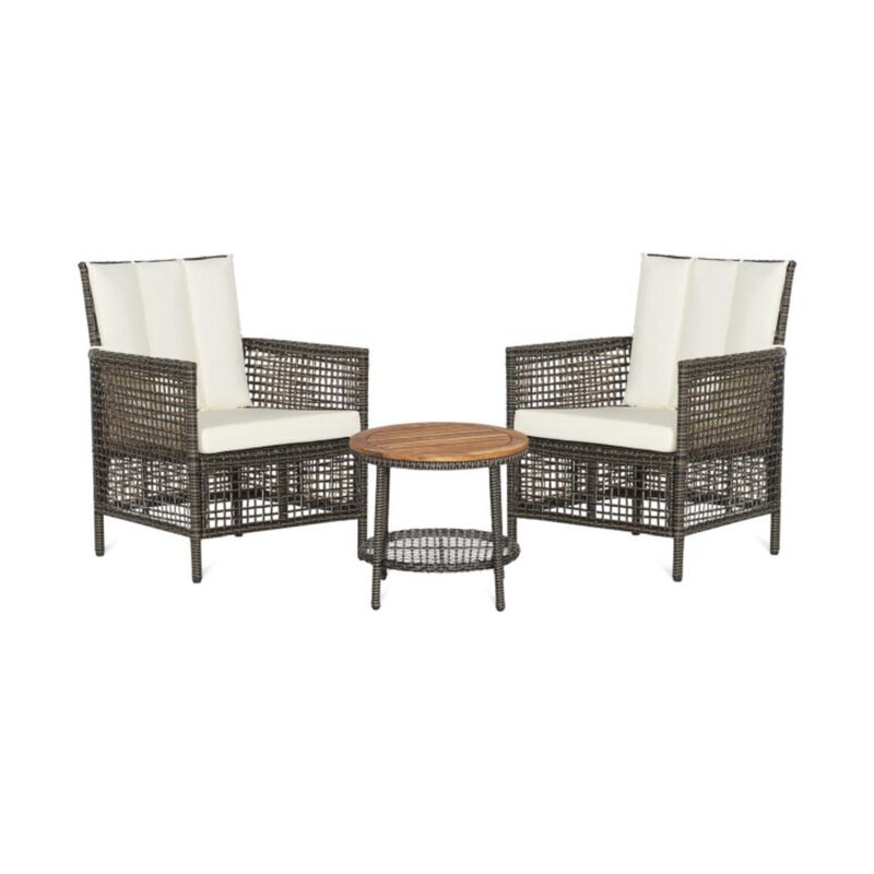 Hivvago 3 Pieces Patio Rattan Furniture Set with Cushioned Sofas and Wood Table Top