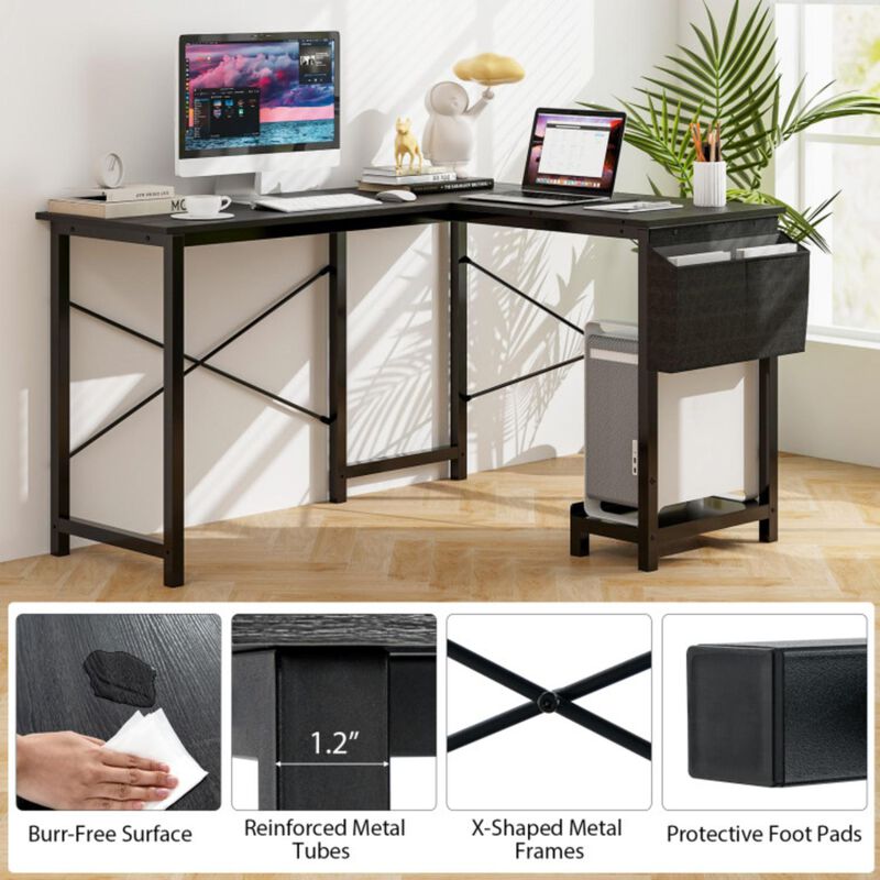 Hivvago Modern Reversible Computer Desk with Storage Pocket and CPU Stand for Working Writing Gaming