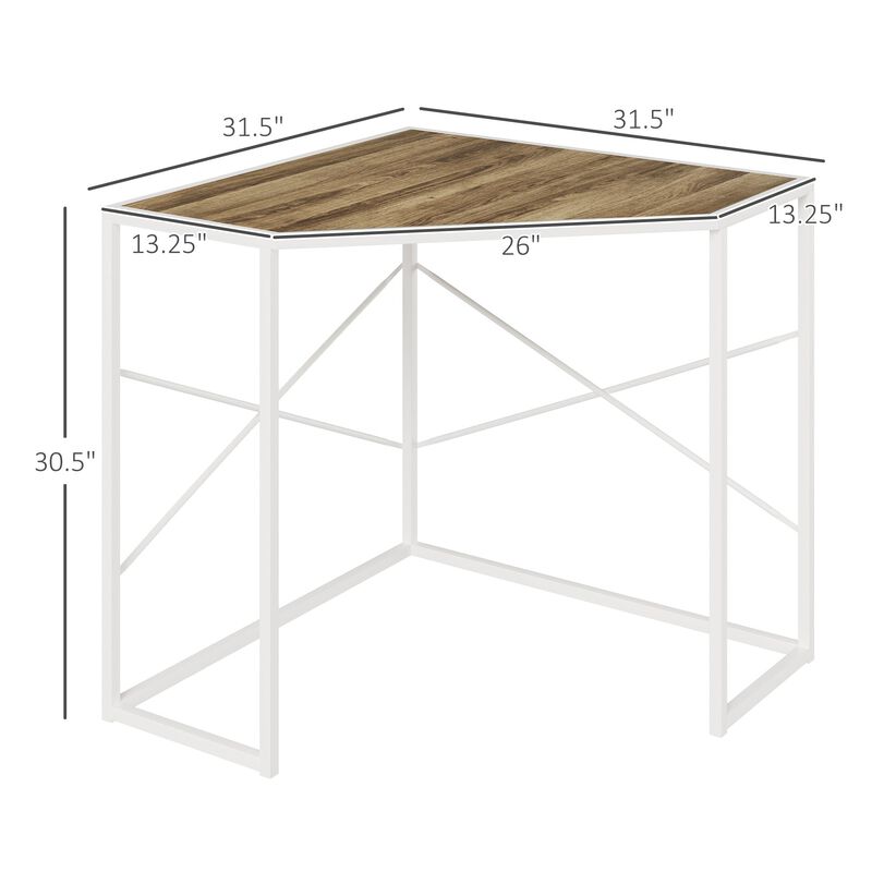 Corner Computer Desk with Steel Frame for Small Spaces, Writing Desk for Workstation, White