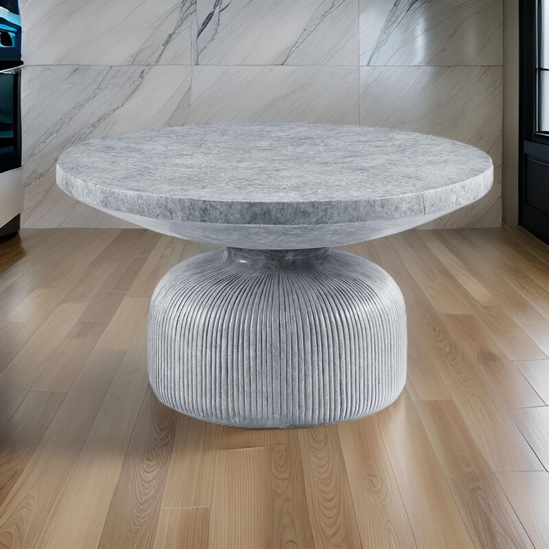 Lylie 30 Inch Coffee Table, Round Naturalistic Design, Gray Durable Cement - Benzara