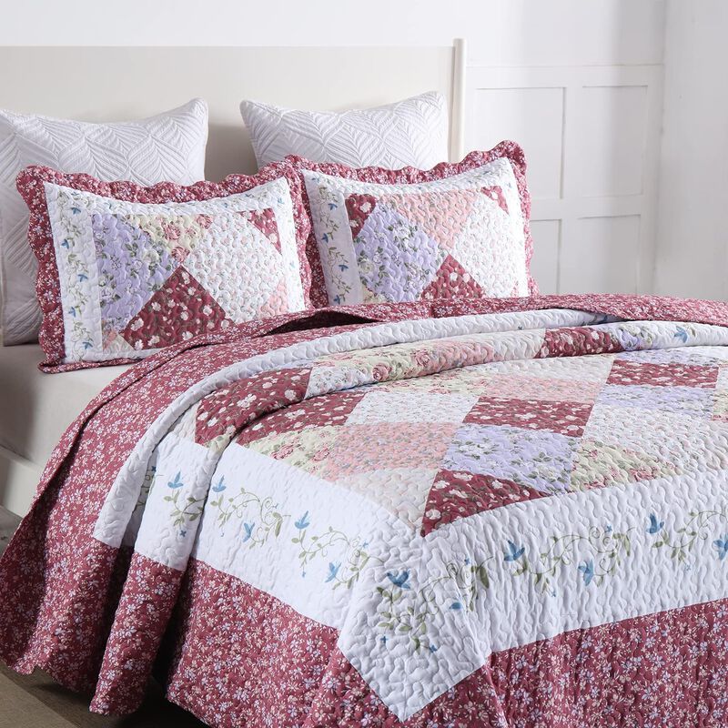 MarCielo 3 Piece Printed Quilt Bedspread Set