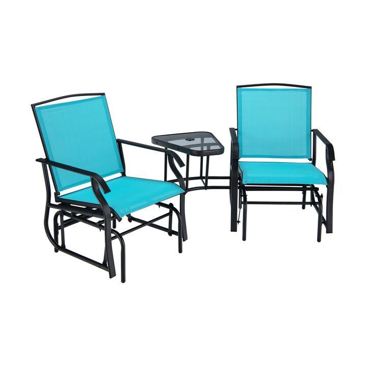 Double Swing Glider Rocker Chair set with Glass Table