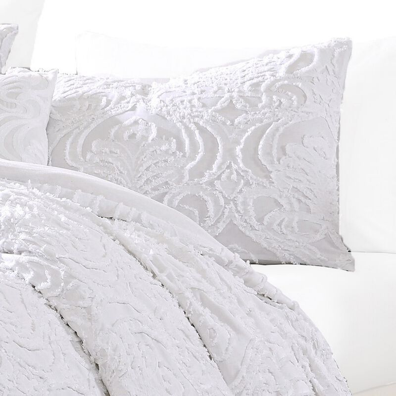 Kile Modern 6 Piece King Size Duvet Comforter Set, White Medallion Pattern - Benzara