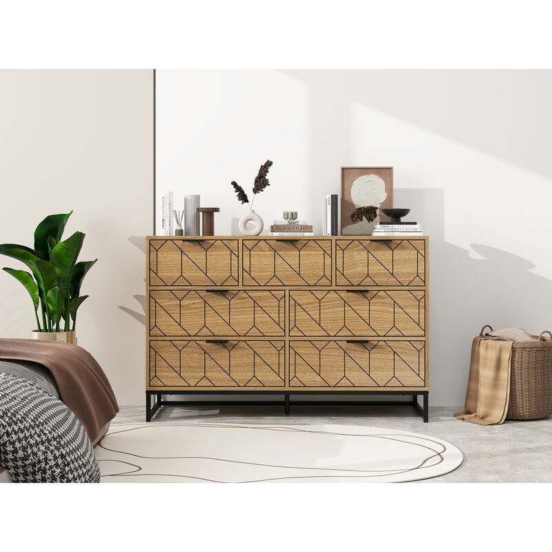 Modern 7 Drawer Dresser Wood Cabinet (Walnut)
