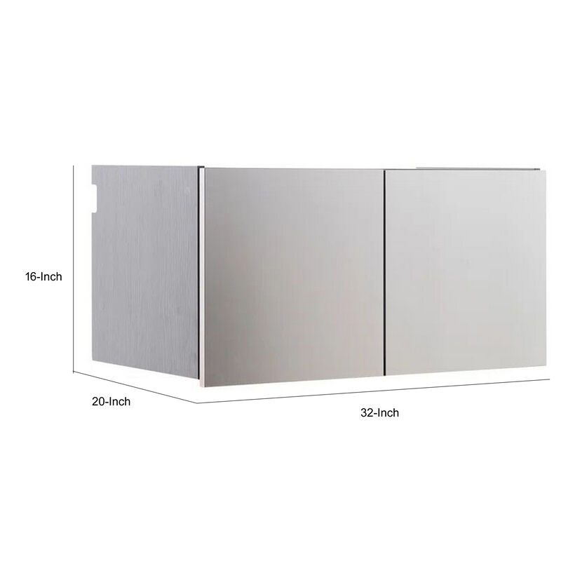 Osy Wall Mounted Garage Cabinet, 2 Wide Shelves, Double Door, Gray - Benzara