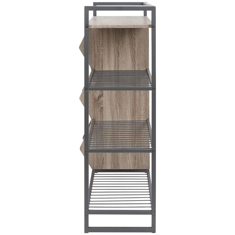 43.25 Inches 3 Cubby Shoe Rack with 4 Shelves, Brown and Gray - Benzara