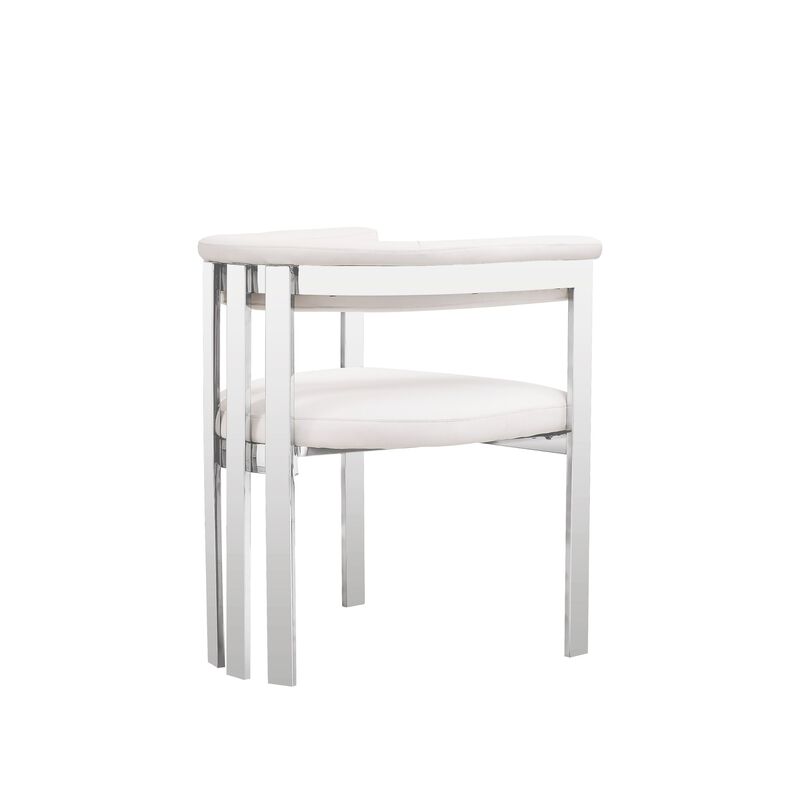 Cid Tayc 25 Inch Dining Chair, White Faux Leather, Stainless Steel Frame - Benzara