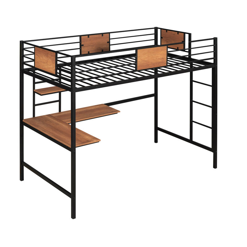 Twin Metal Loft Bed with Desk and Shelves