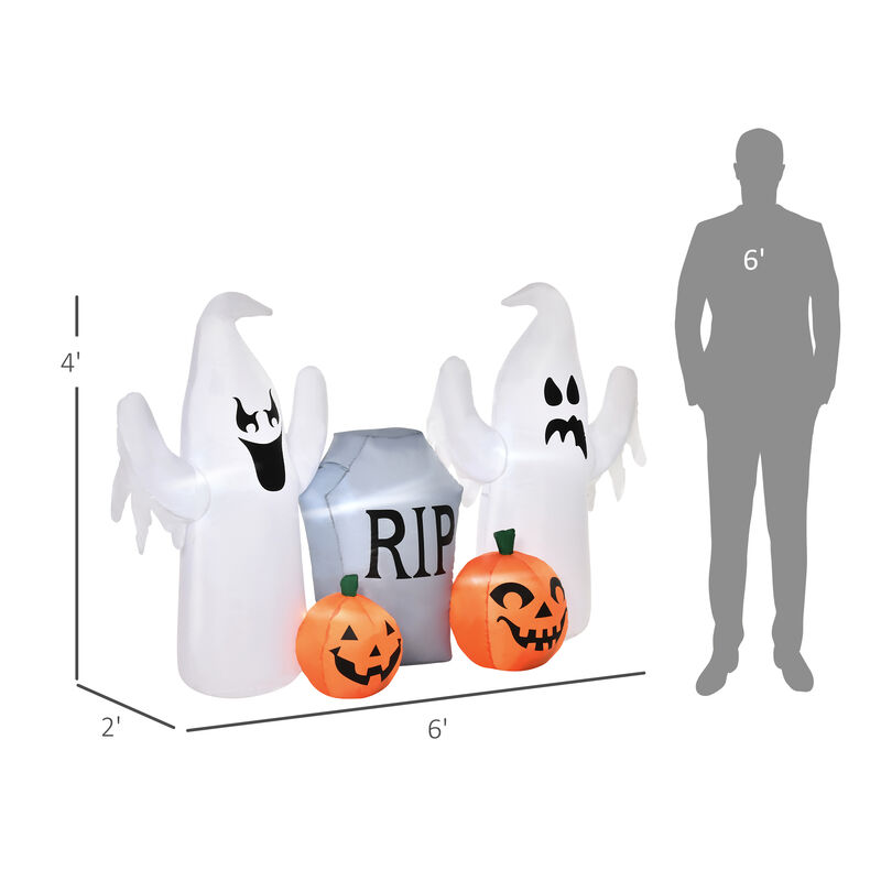 6' Light Up Ghost Inflatable Outdoor Halloween Yard Decoration w/ LED Lights