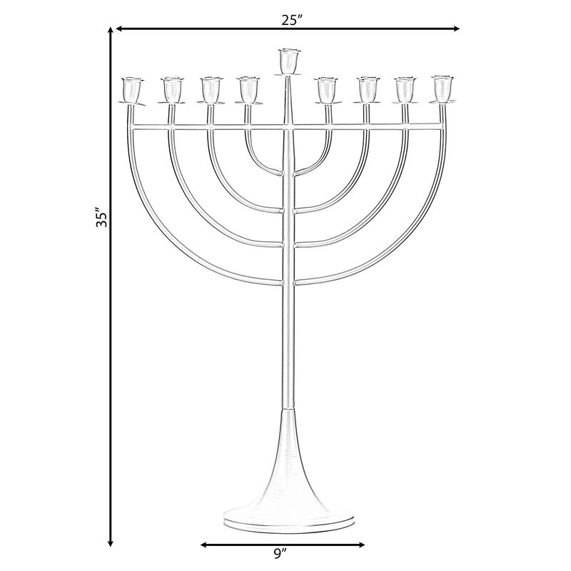 Modern Solid Metal Judaica Hanukkah Menorah 9 Branched Candelabra, Gold Medium