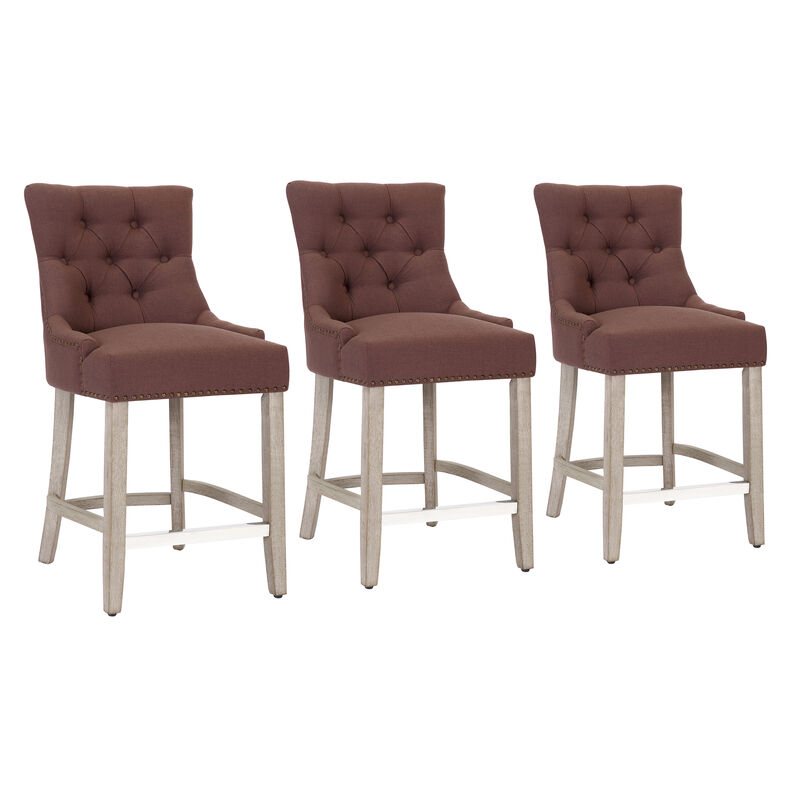 WestinTrends 24" Linen Fabric Tufted Upholstered Counter Stool (Set of 3)
