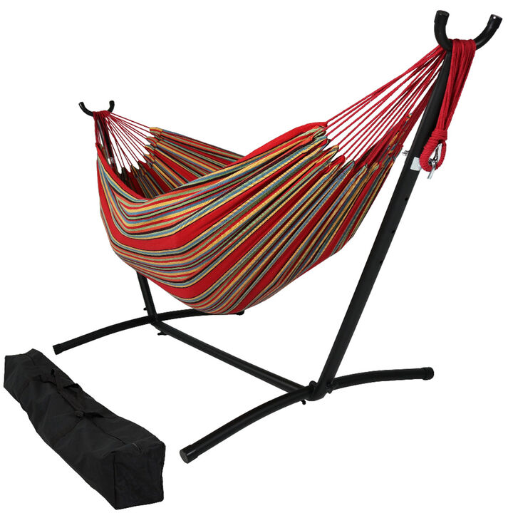 Sunnydaze Large Cotton Hammock with Steel Stand and Carrying Case