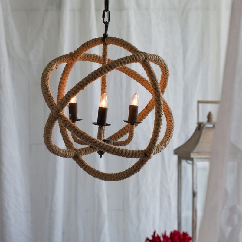 20.75" Brown and Black Cottage Style Three-Light Roped Chandelier