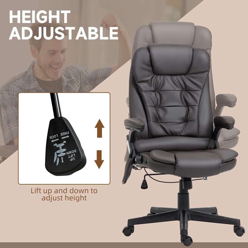 Heated Massage Office Chair, Heated Reclining Desk Chair with 6 Vibration Points, Armrest and Remote, Dark Brown