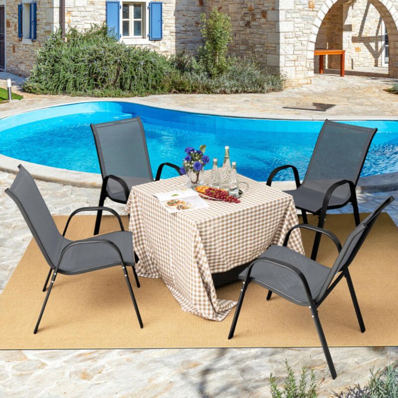 Hivvago 4 Pieces Stackable Patio Dining Chairs Set with Armrest