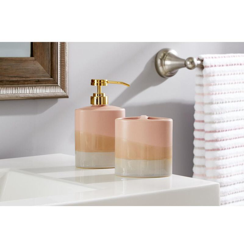 Saturday Knight Ltd Alanya Blush And Nautral Bath Toothbrush Holder - 4.25x2.31x4.49", Blush