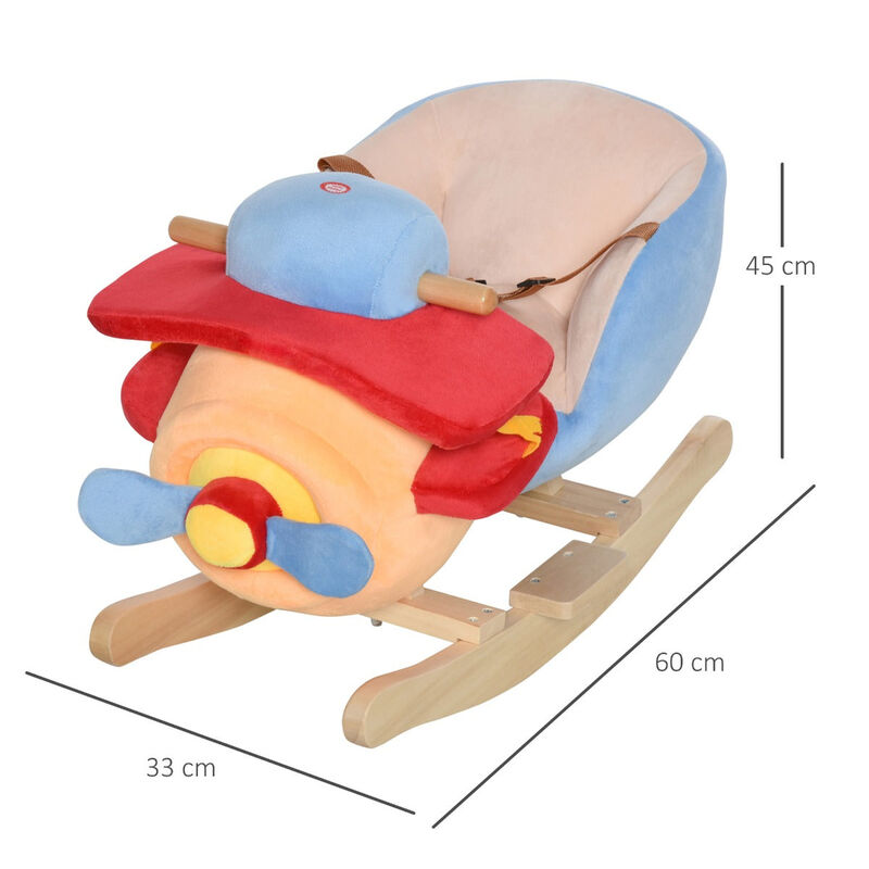 Kids Plush Ride On Rocking Horse Airplane Chair with Nursery Rhyme Sounds