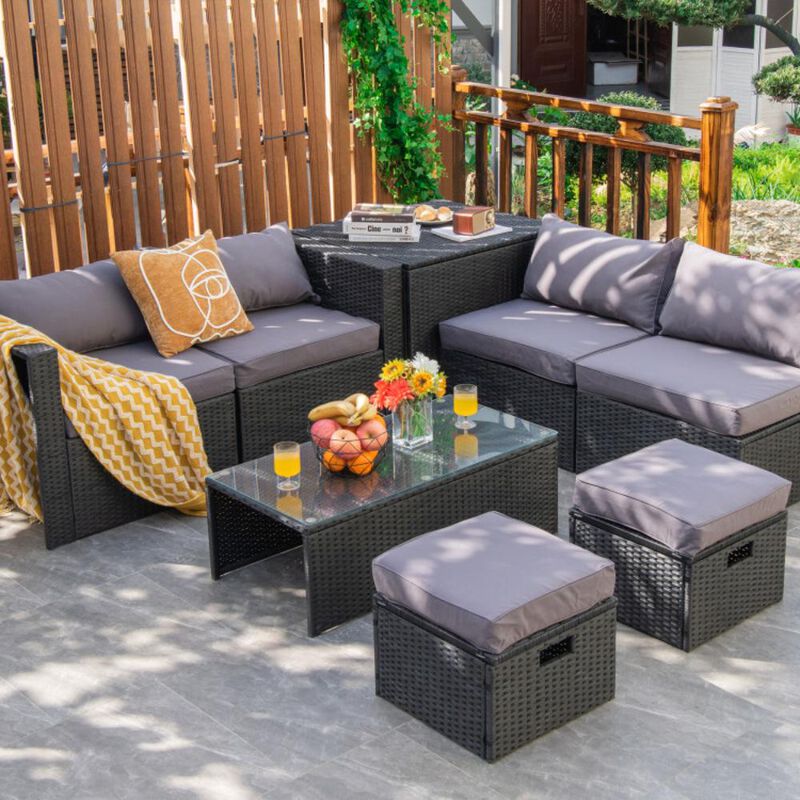 Hivvago 8 Pieces Patio Furniture Set with Storage Box and Waterproof Cover