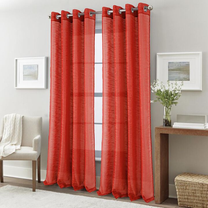 RT Designers Collection Dexter Linen Texture Grommet Sheer Light Filtering Window Curtain Panel 54" x 90" Red