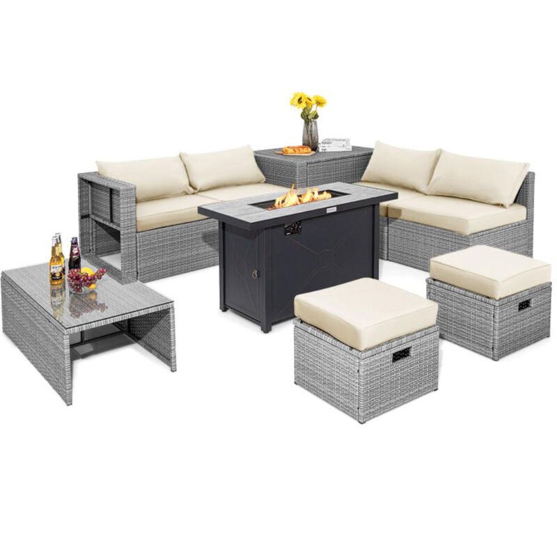 Hivvago 9 Pieces Patio Furniture Set with 42 Inches 60000 BTU Fire Pit