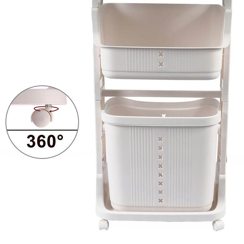 Laundry Basket Plastic Hamper 2-Tier Storage Sorter Hampers with Wheels for Kitchen Bedroom Bathroom Free Standing Storage Baskets Grey