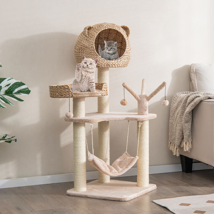 Costway 48'' Tall Cat Tree Tower Multi-Level Play Activity Center withCondo Hammock Cushion