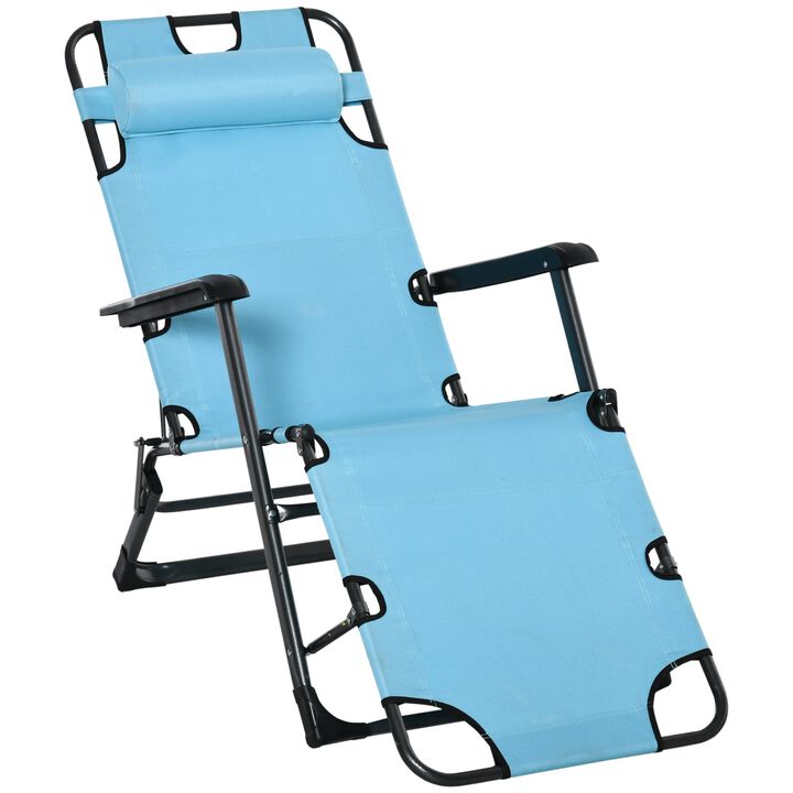 Blue Patio Recliner: 2-in-1 Folding Lounger with 120°/180° Positions