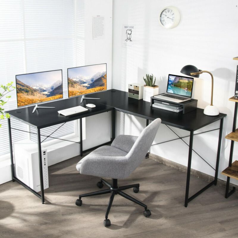 Hivvago 95 Inch 2-Person L-Shaped Long Reversible Computer Desk with Monitor Stand
