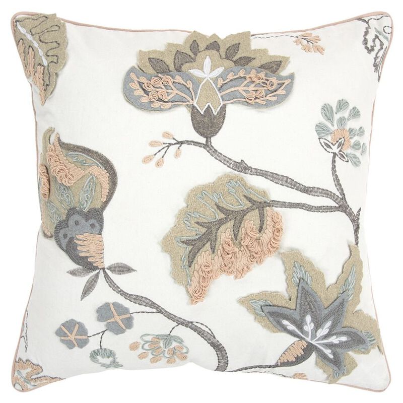 Homezia White Floral Jacobean Pattern Throw Pillow