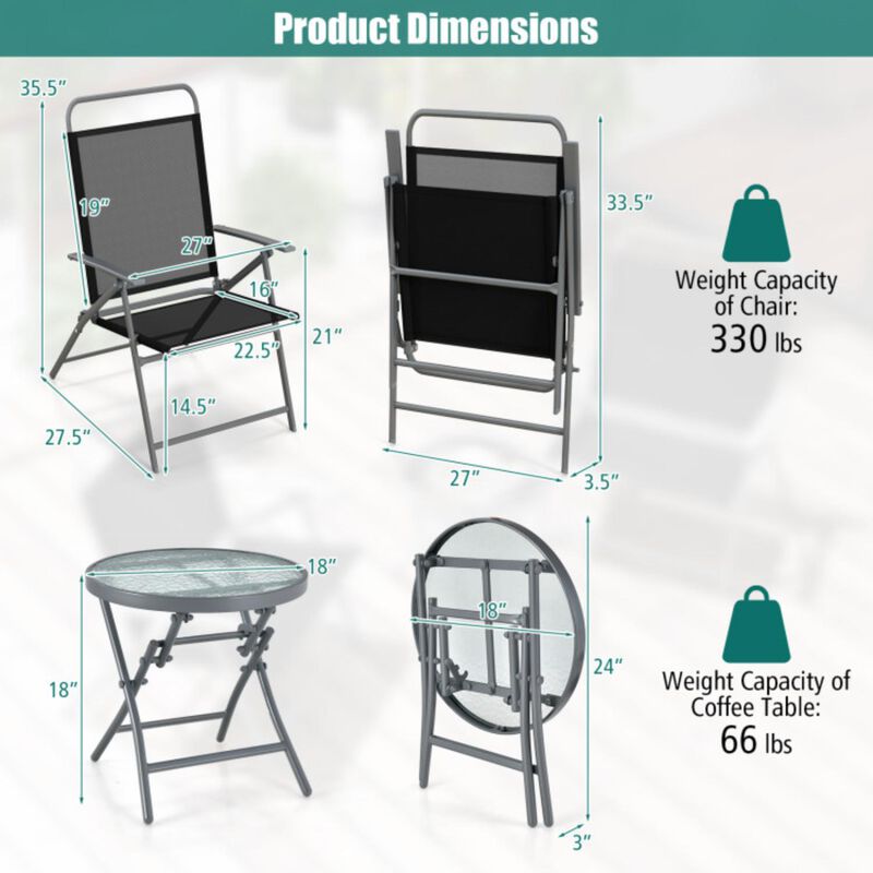 Hivvago 3 Pieces Patio Folding Chair Set Outdoor Metal Conversation Set