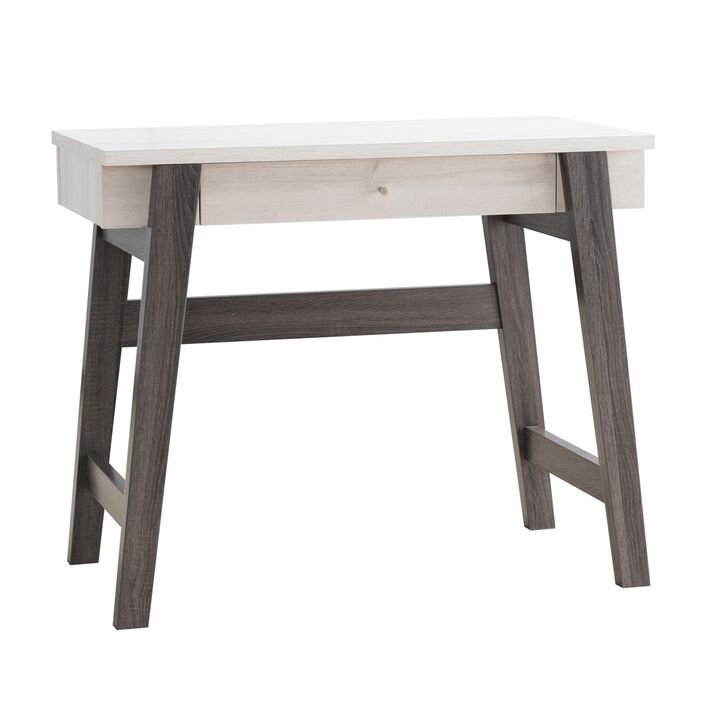 36 Inch Modern Console Sofa Side Table, 2 Tone Wood, White, Distressed Grey - Benzara