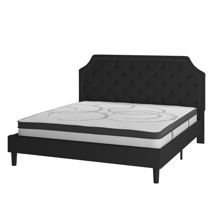 Brighton King Size Tufted Upholstered Platform Bed in Black Fabric with 10 Inch CertiPUR-US Certified Pocket Spring Mattress