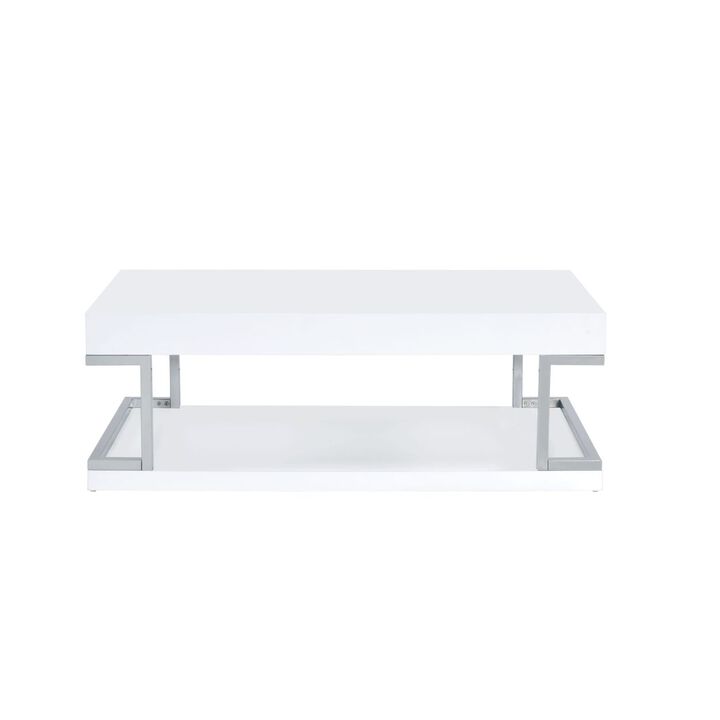 Aspers Coffee Table, White High Gloss & Chrome