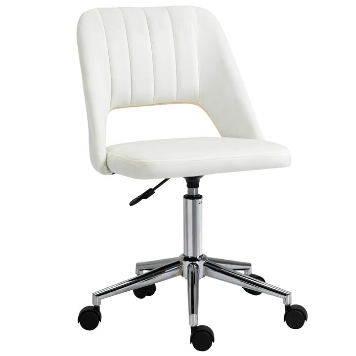 Cream White Modern Mid Back Office Chair with Velvet Fabric and Swivel Design for Home Office Use