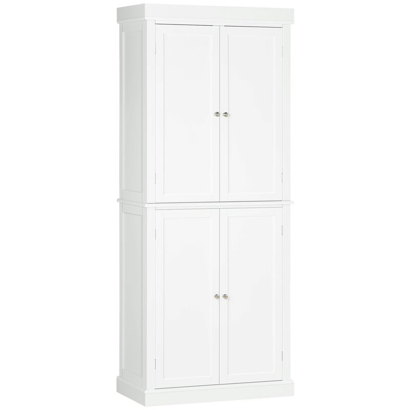 White Kitchen Cabinet: 72" Tall Pantry with 4 Doors & Shelves