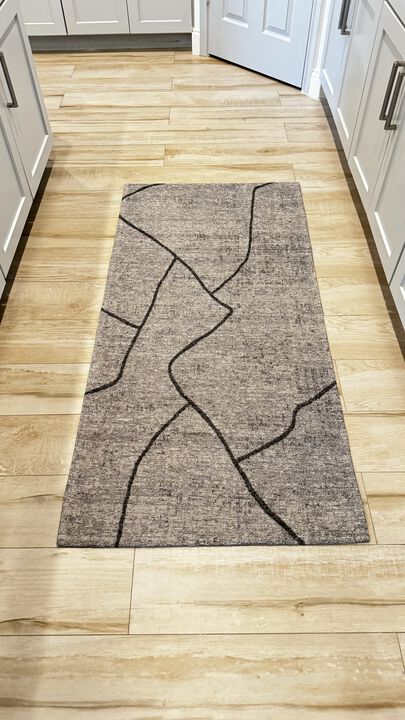 Kybeledecor Washable Easy Clean Pet and Child Friendly Area Rug Non- Slip Geometric Desing for Living Room, Game Room, Kitchen,Hall Natural-Gray (2'5"x4'9")