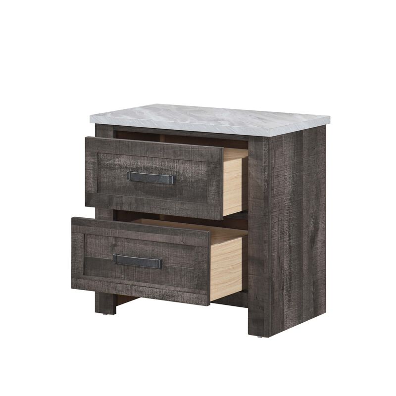 Romy 26 Inch Nightstand with 2 Drawers, Rustic Farmhouse Gray White Wood - Benzara