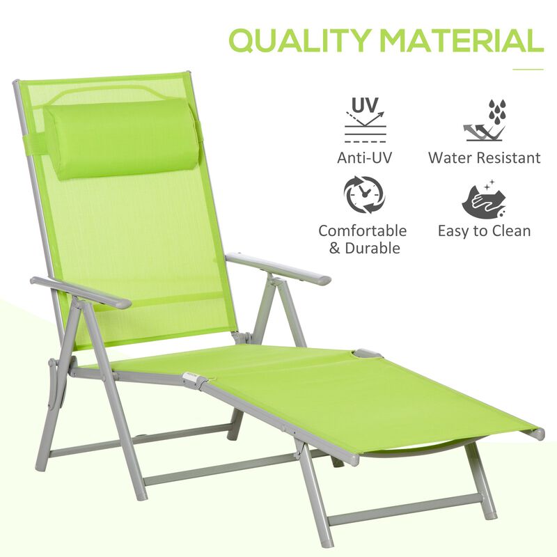 Green Outdoor Comfort: Adjustable Mesh Chaise Portable Recliner