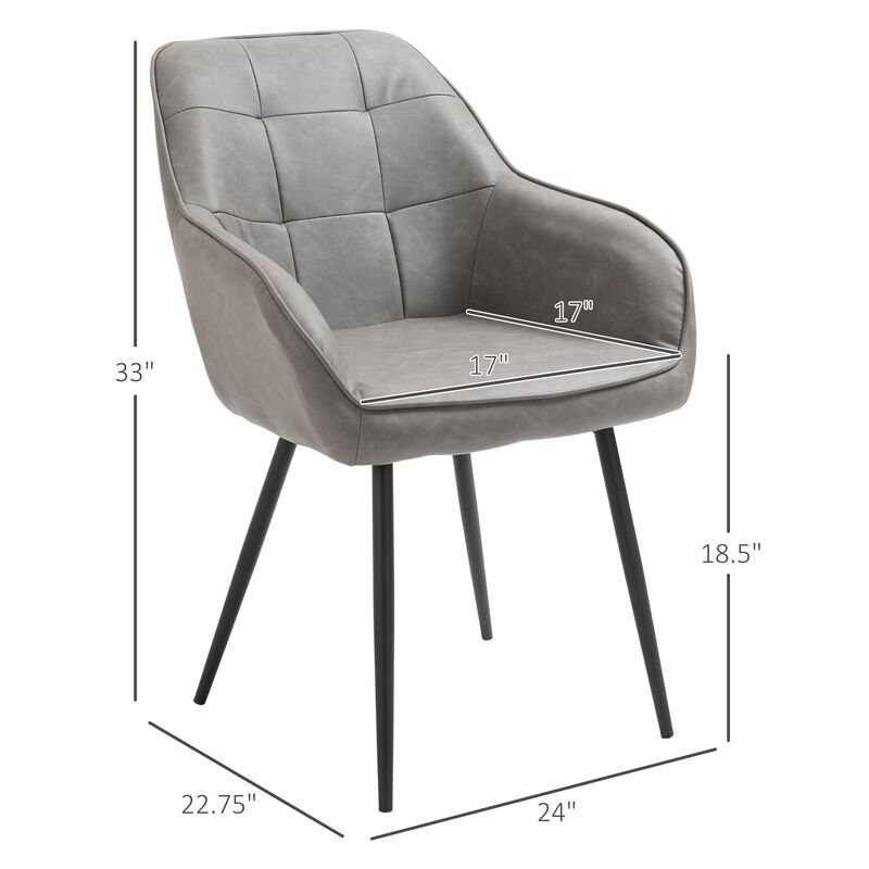Modern Style Dining Chair Back Accent Chair with PU Leather Upholstery and Metal Legs for Living Room, Light Grey