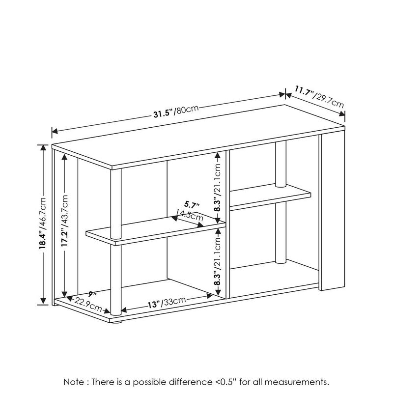 Furinno Romain Narrow Coffee Table with Shelves, French Oak/Black